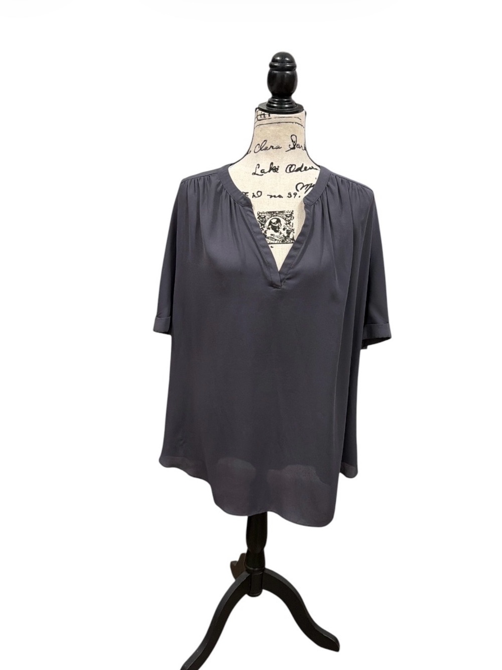 Worthington Women’s XL Slate Gray V-Neck Short Sleeve Blouse Top
